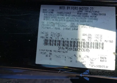 2010 Ford Fusion Se from USA, damaged, VIN 3FAHP0HA2AR253145